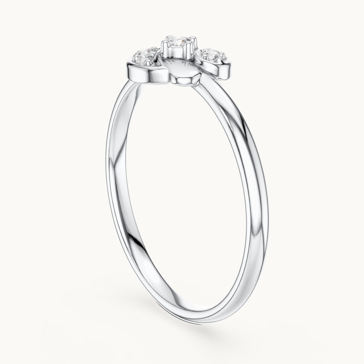Round lab-grown diamond twin petal swirl ring in white gold, 0.056 CT TW, view 1