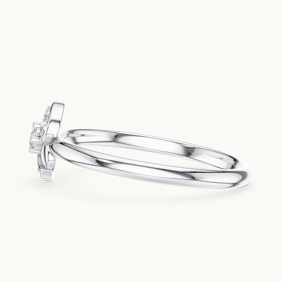Round lab-grown diamond twin petal swirl ring in white gold, 0.056 CT TW, view 3