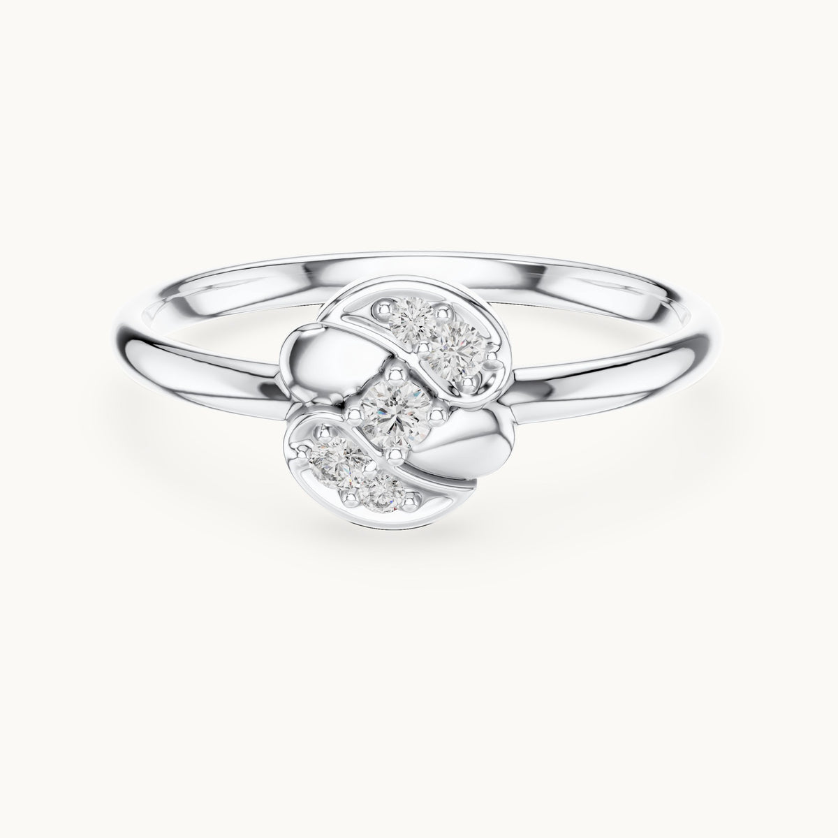 Round lab-grown diamond twin petal swirl ring in white gold, 0.056 CT TW, view 4