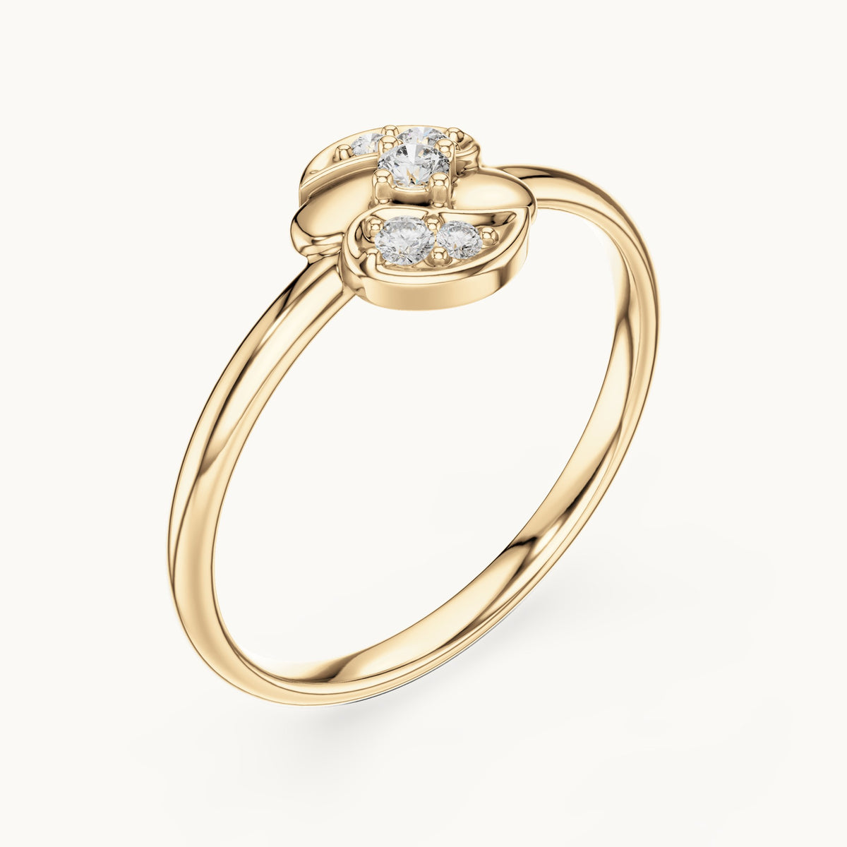 Round lab-grown diamond twin petal swirl ring in yellow gold, 0.056 CT TW, view 2