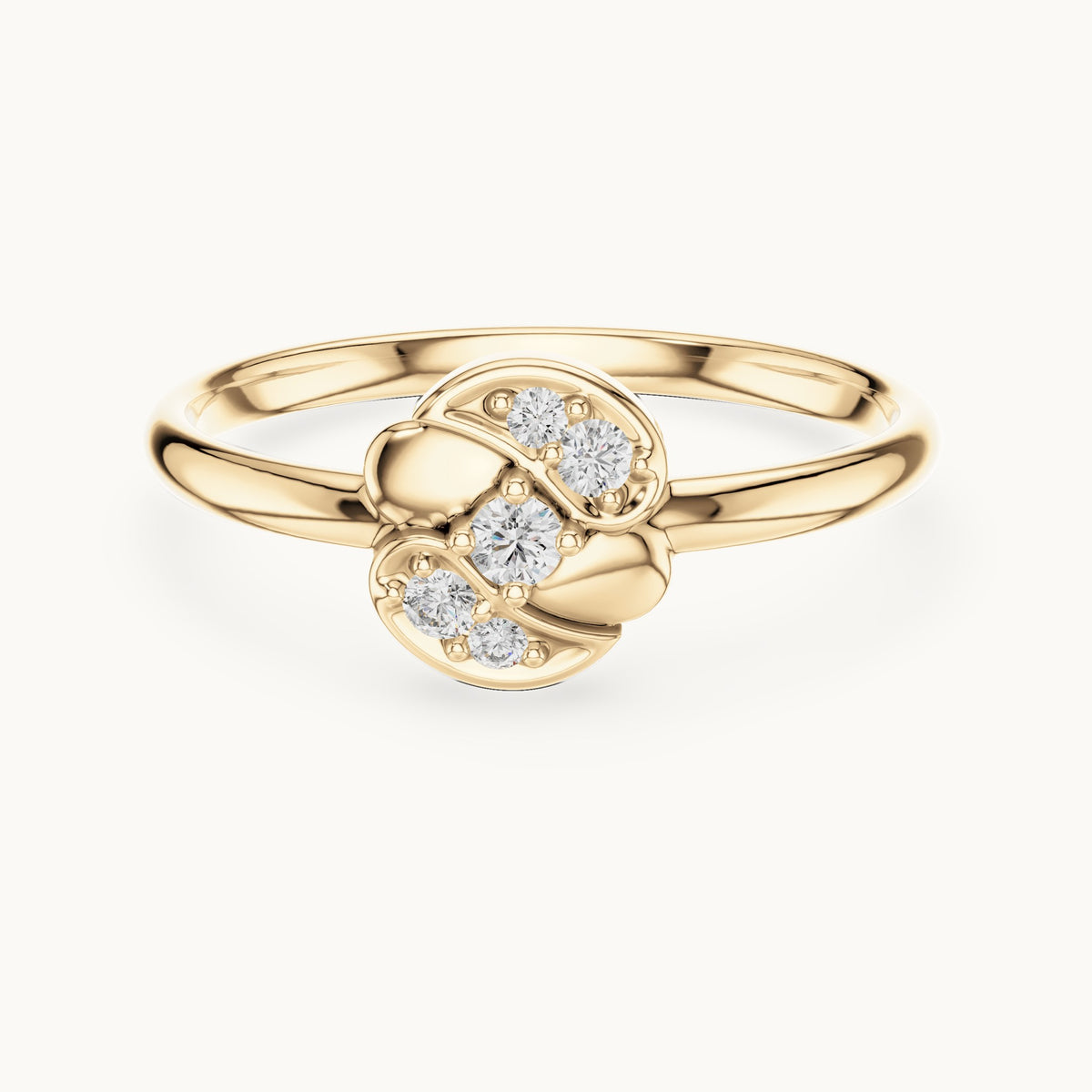 Round lab-grown diamond twin petal swirl ring in yellow gold, 0.056 CT TW, view 4