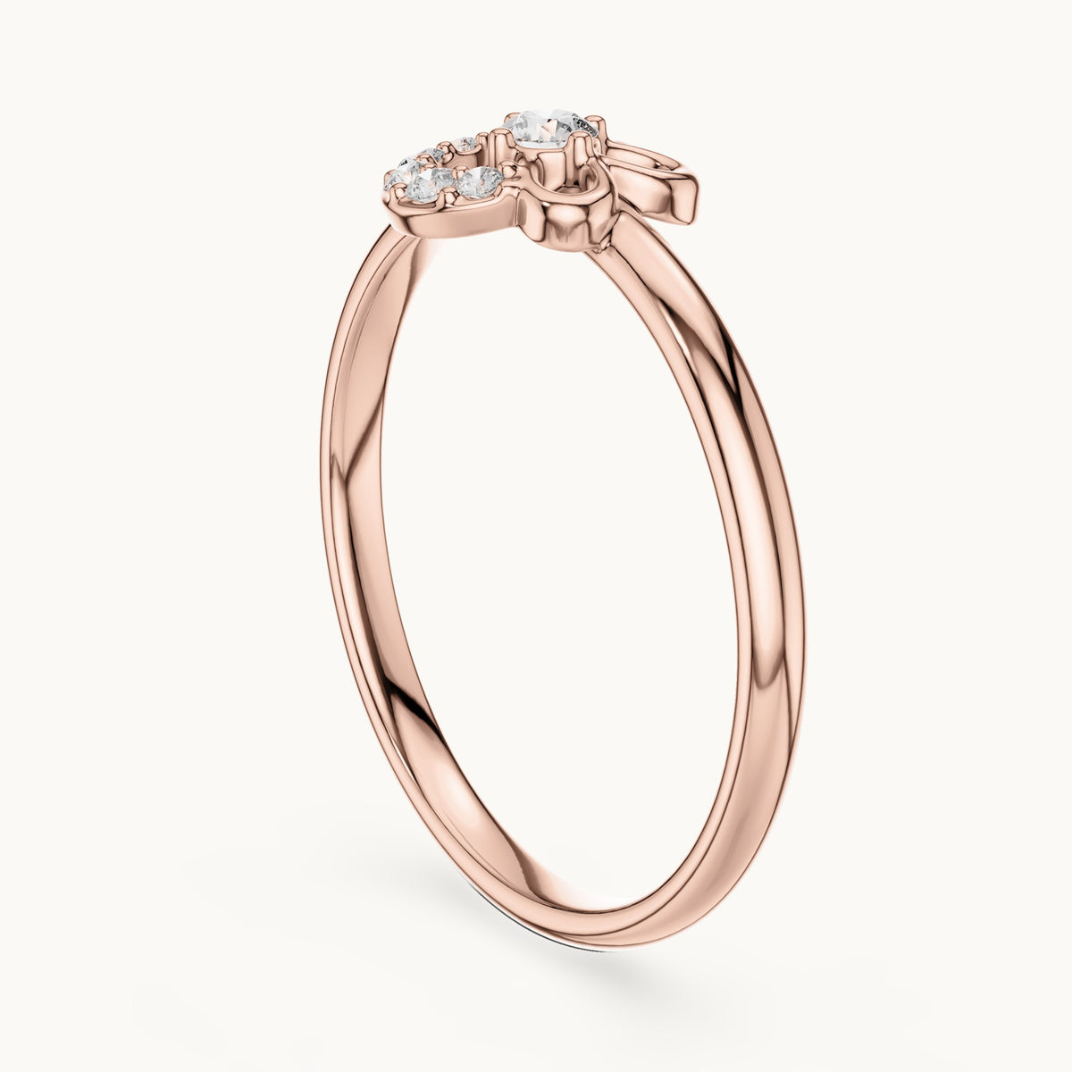 Round lab-grown diamond flower and crescent ring in rose gold, 0.066 CT TW, view 1
