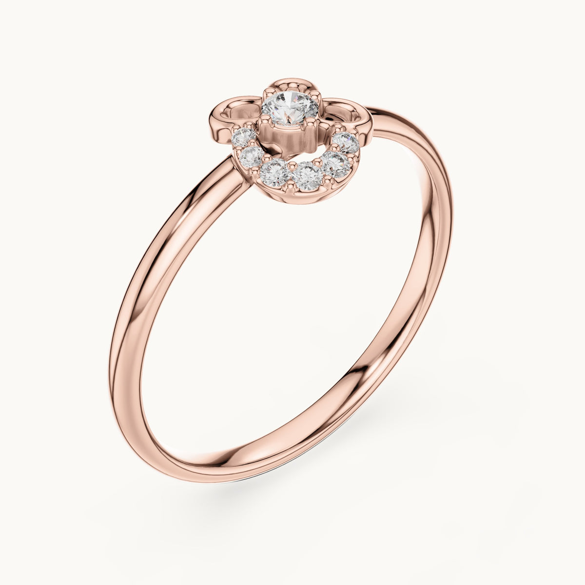 Round lab-grown diamond flower and crescent ring in rose gold, 0.066 CT TW, view 2