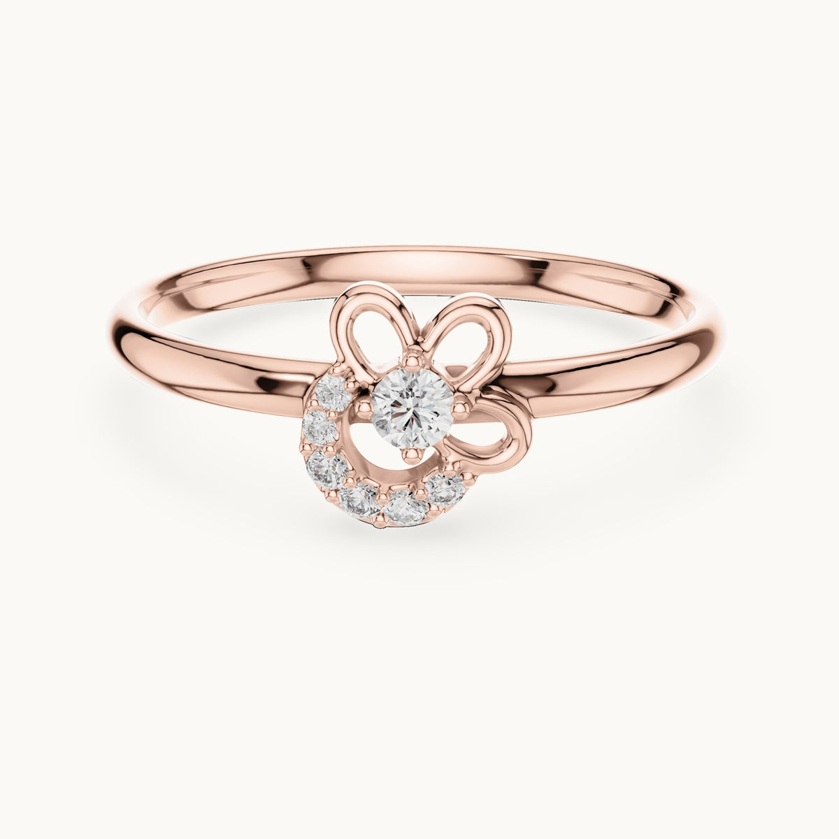 Round lab-grown diamond flower and crescent ring in rose gold, 0.066 CT TW, view 4