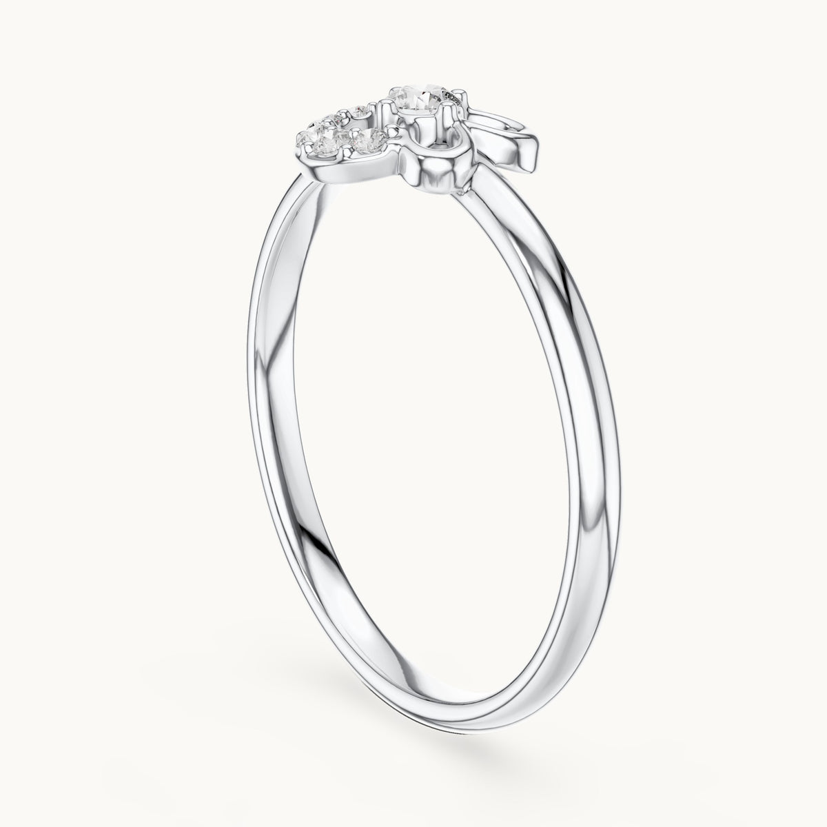 Round lab-grown diamond flower and crescent ring in white gold, 0.066 CT TW, view 1