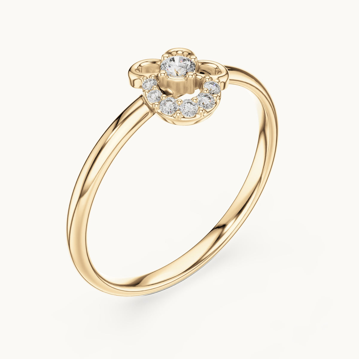Round lab-grown diamond flower and crescent ring in yellow gold, 0.066 CT TW, view 2