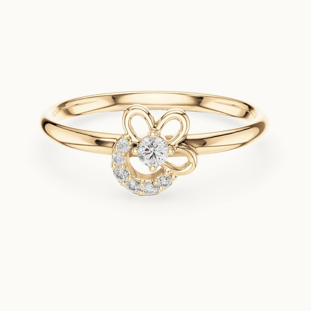 Round lab-grown diamond flower and crescent ring in yellow gold, 0.066 CT TW, view 4
