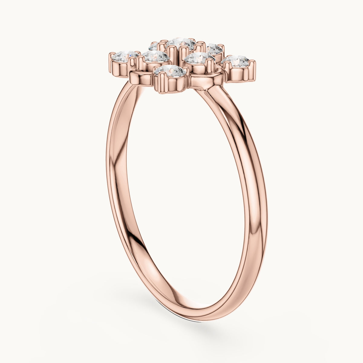 Round lab-grown diamond nine-stone flower cluster ring in rose gold, 0.195 CT TW, view 1