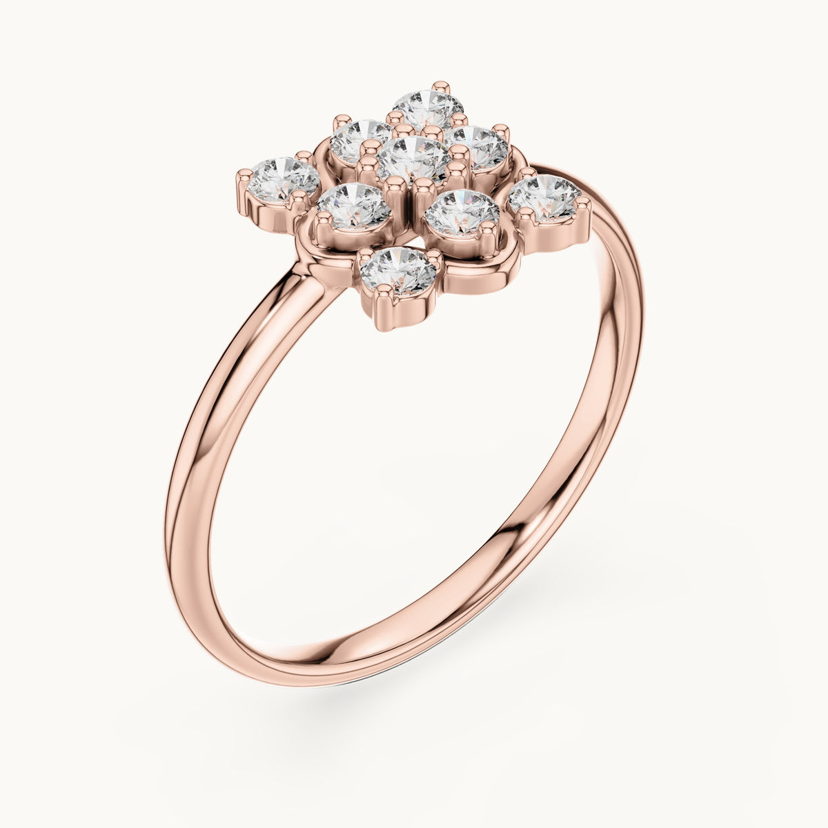 Round lab-grown diamond nine-stone flower cluster ring in rose gold, 0.195 CT TW, view 2