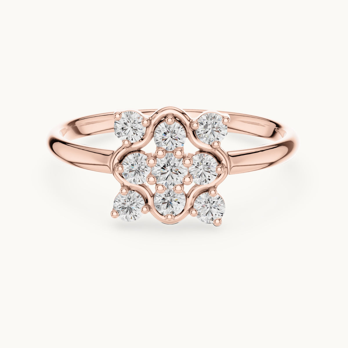 Round lab-grown diamond nine-stone flower cluster ring in rose gold, 0.195 CT TW, view 4