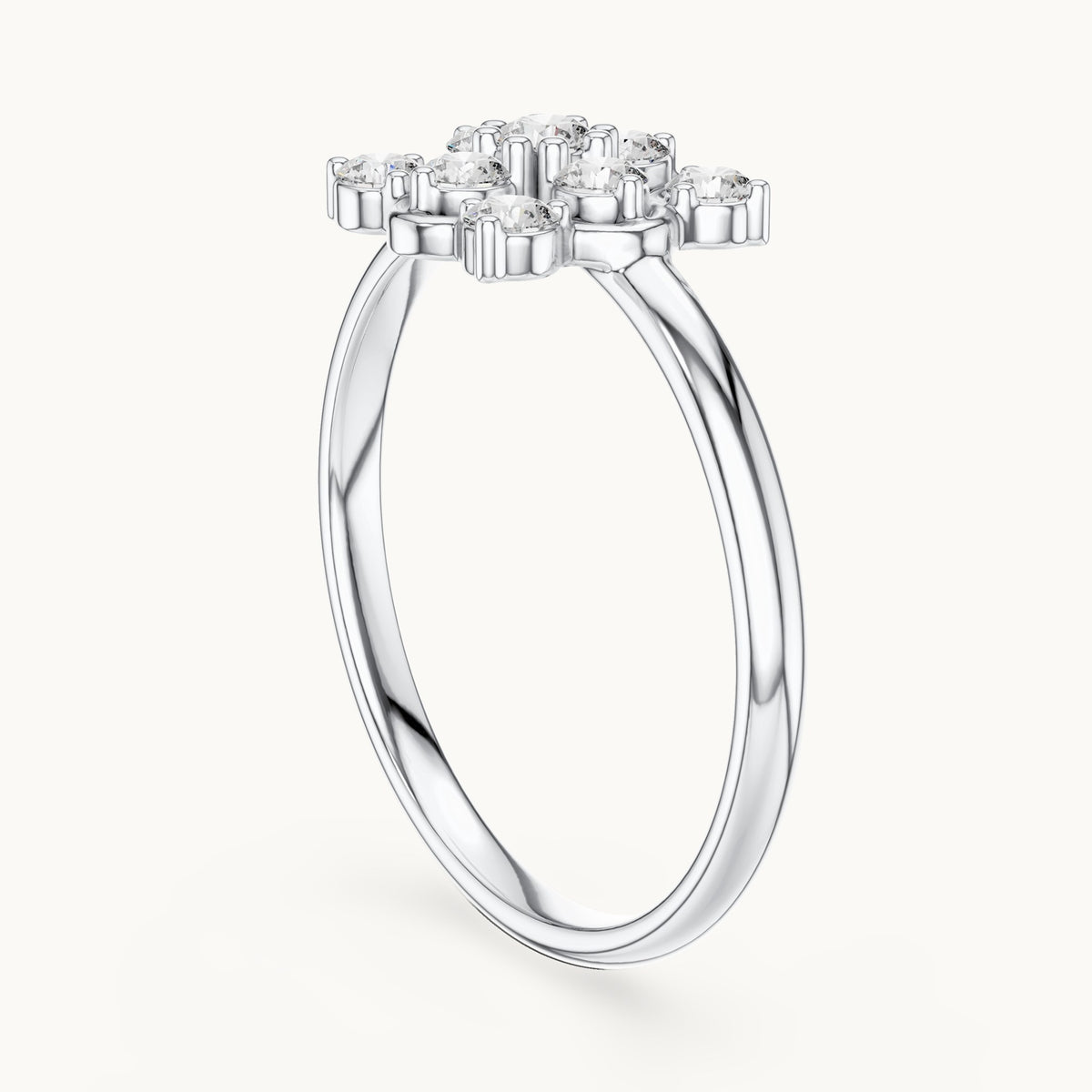 Round lab-grown diamond nine-stone flower cluster ring in white gold, 0.195 CT TW, view 1