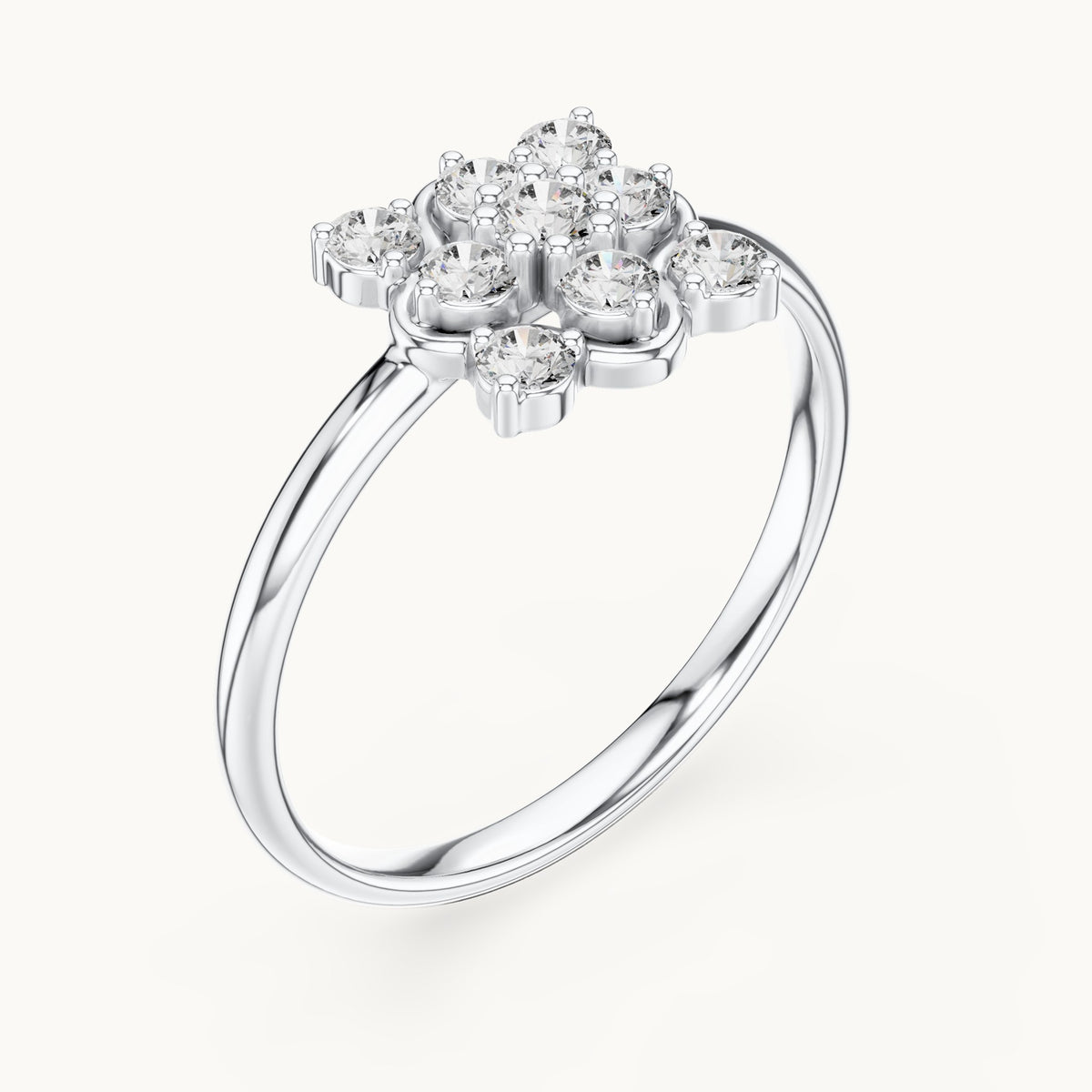Round lab-grown diamond nine-stone flower cluster ring in white gold, 0.195 CT TW, view 2