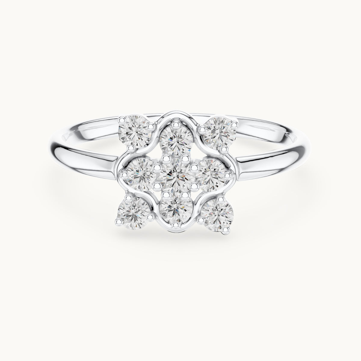 Round lab-grown diamond nine-stone flower cluster ring in white gold, 0.195 CT TW, view 4