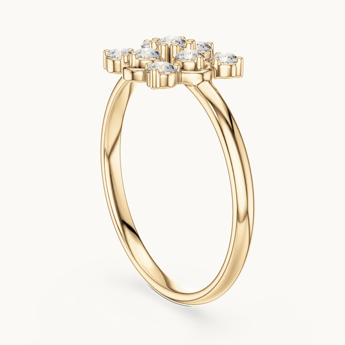 Round lab-grown diamond nine-stone flower cluster ring in yellow gold, 0.195 CT TW, view 1