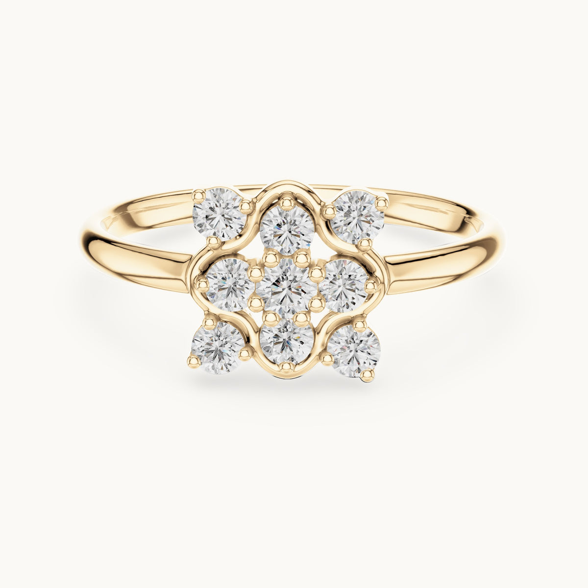Round lab-grown diamond nine-stone flower cluster ring in yellow gold, 0.195 CT TW, view 4