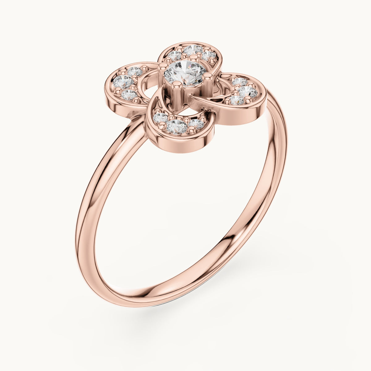 Round lab-grown diamond pave flower loop ring in rose gold, 0.114 CT TW, view 2