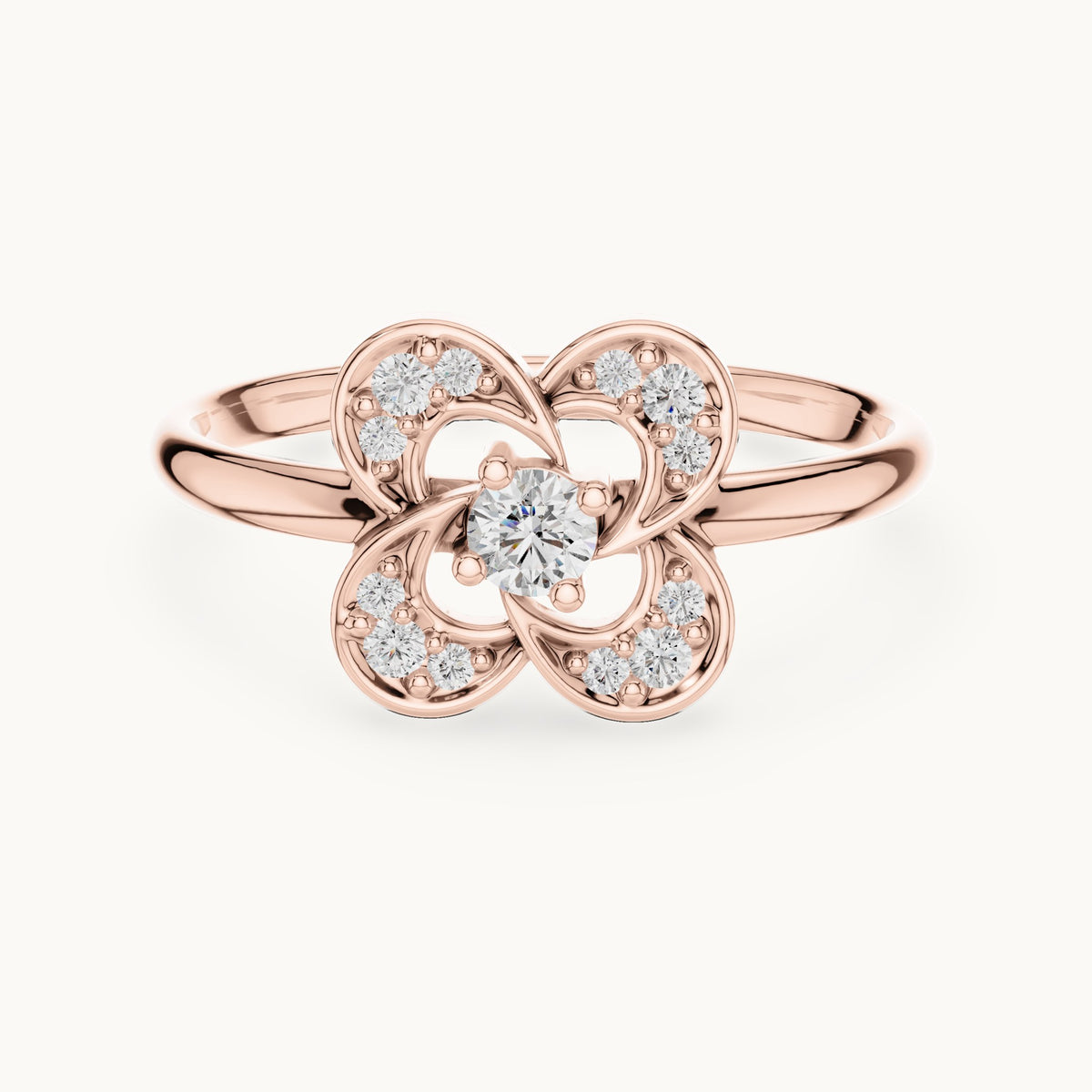 Round lab-grown diamond pave flower loop ring in rose gold, 0.114 CT TW, view 4