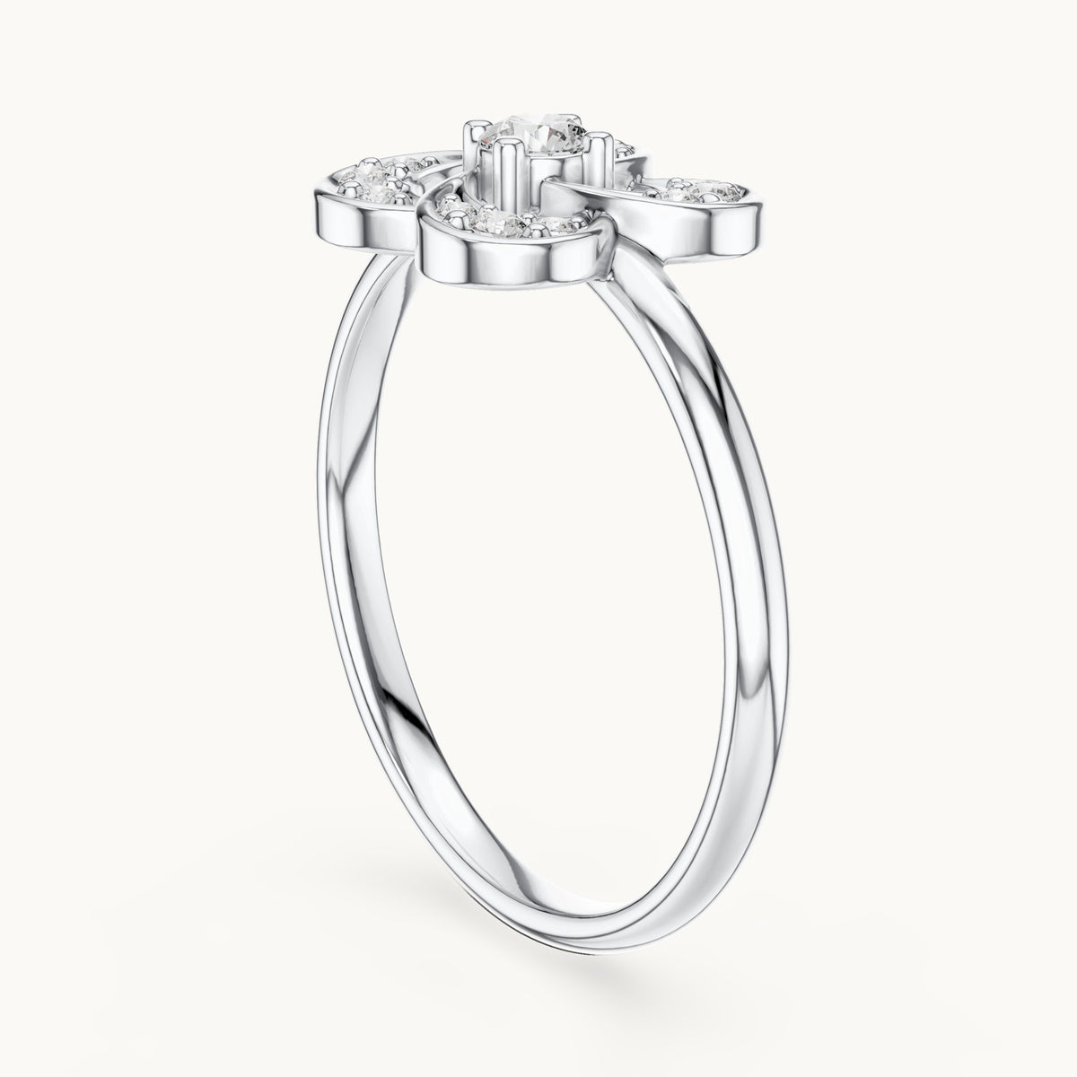Round lab-grown diamond pave flower loop ring in white gold, 0.114 CT TW, view 1