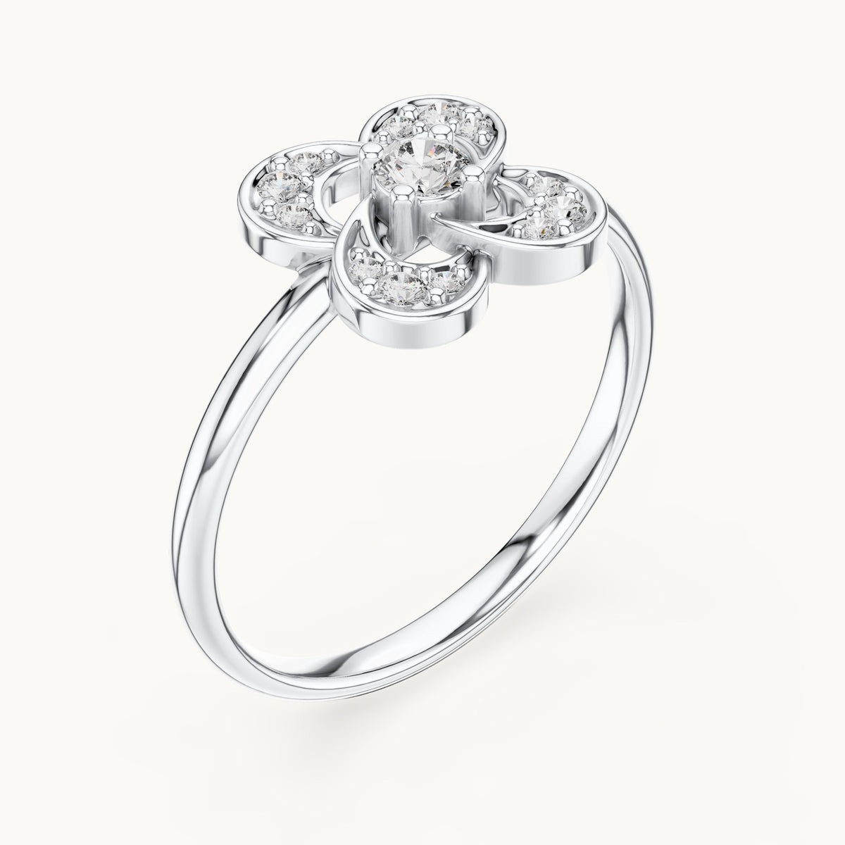 Round lab-grown diamond pave flower loop ring in white gold, 0.114 CT TW, view 2