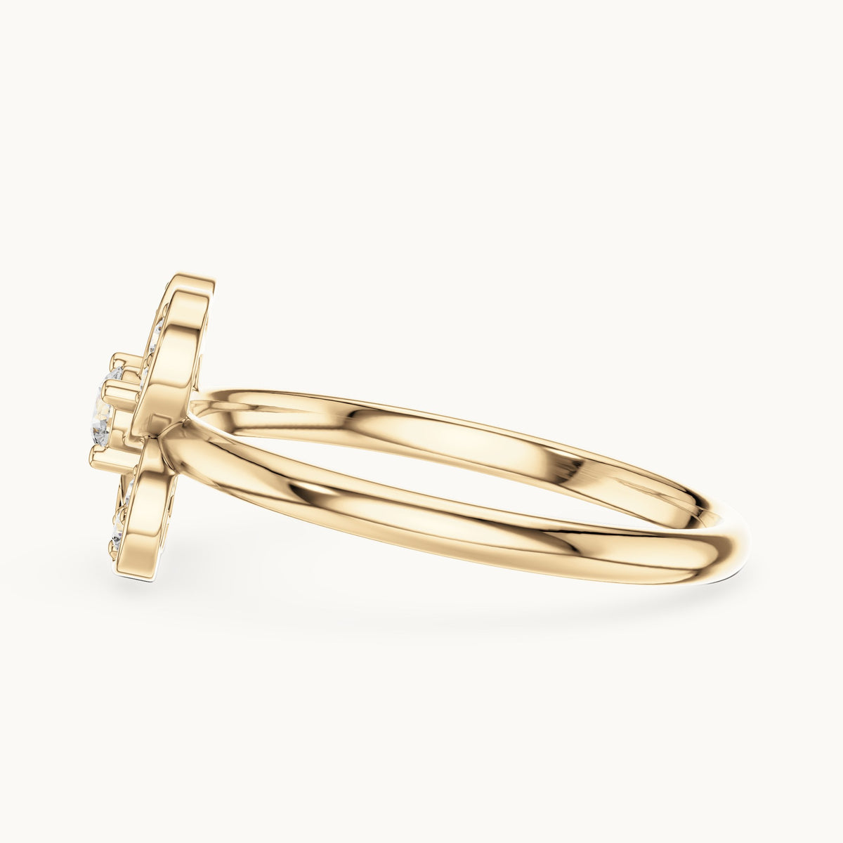 Round lab-grown diamond pave flower loop ring in yellow gold, 0.114 CT TW, view 3