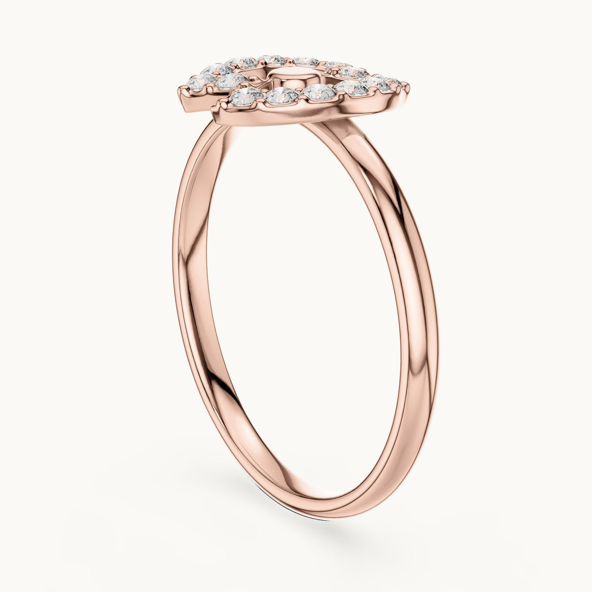Round lab-grown diamond double crescent ring in rose gold, 0.112 CT TW, view 1