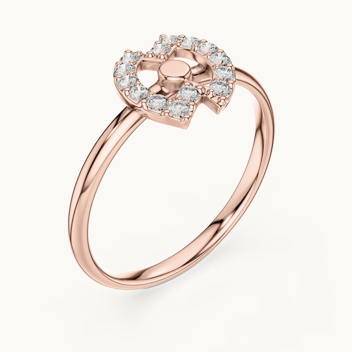 Round lab-grown diamond double crescent ring in rose gold, 0.112 CT TW, view 2
