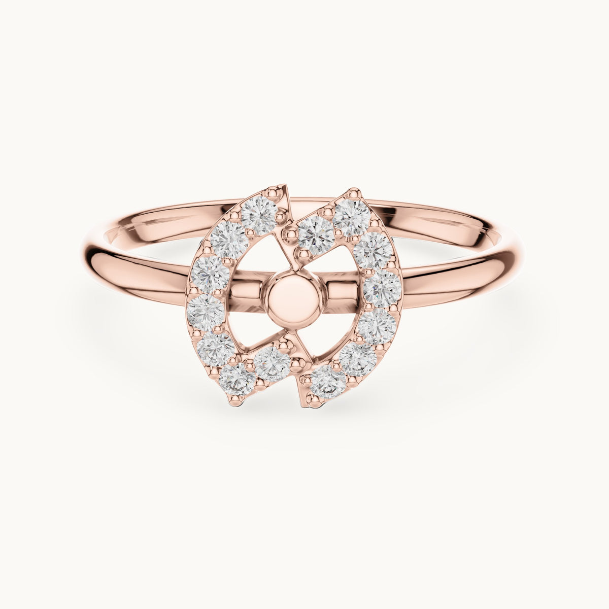 Round lab-grown diamond double crescent ring in rose gold, 0.112 CT TW, view 4