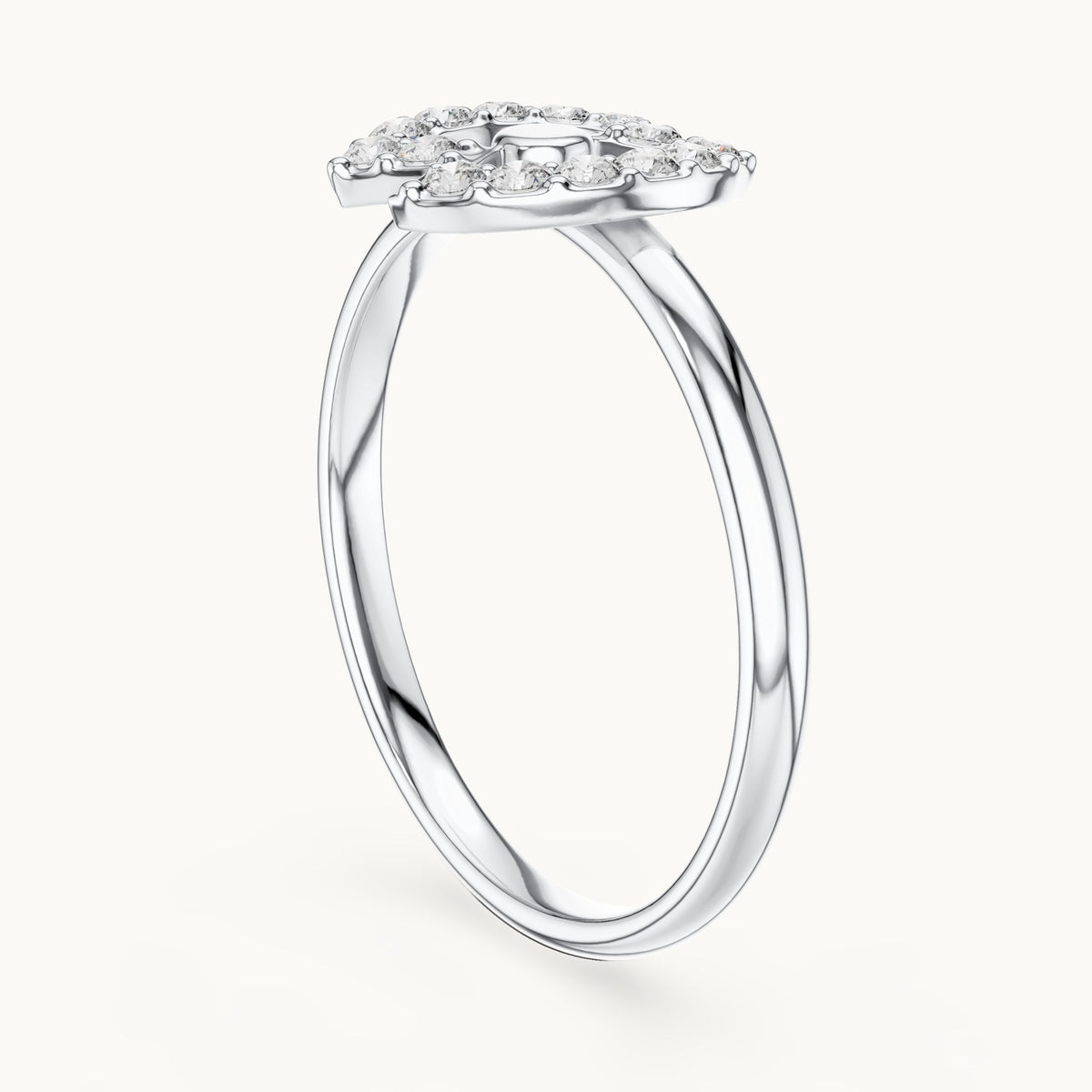 Round lab-grown diamond double crescent ring in white gold, 0.112 CT TW, view 1
