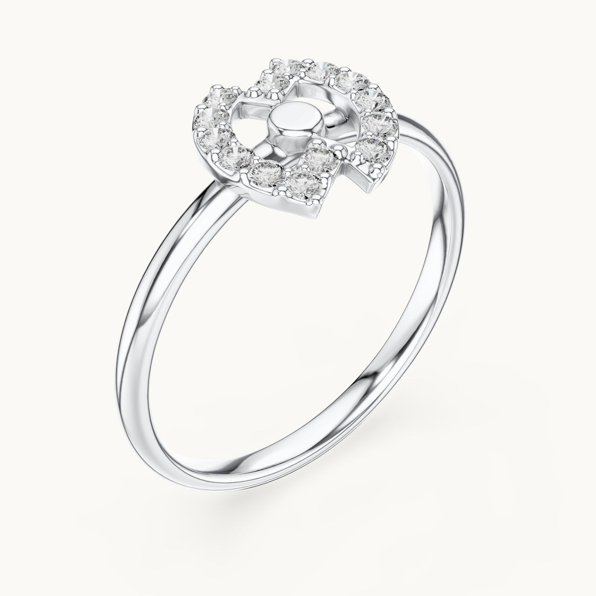 Round lab-grown diamond double crescent ring in white gold, 0.112 CT TW, view 2