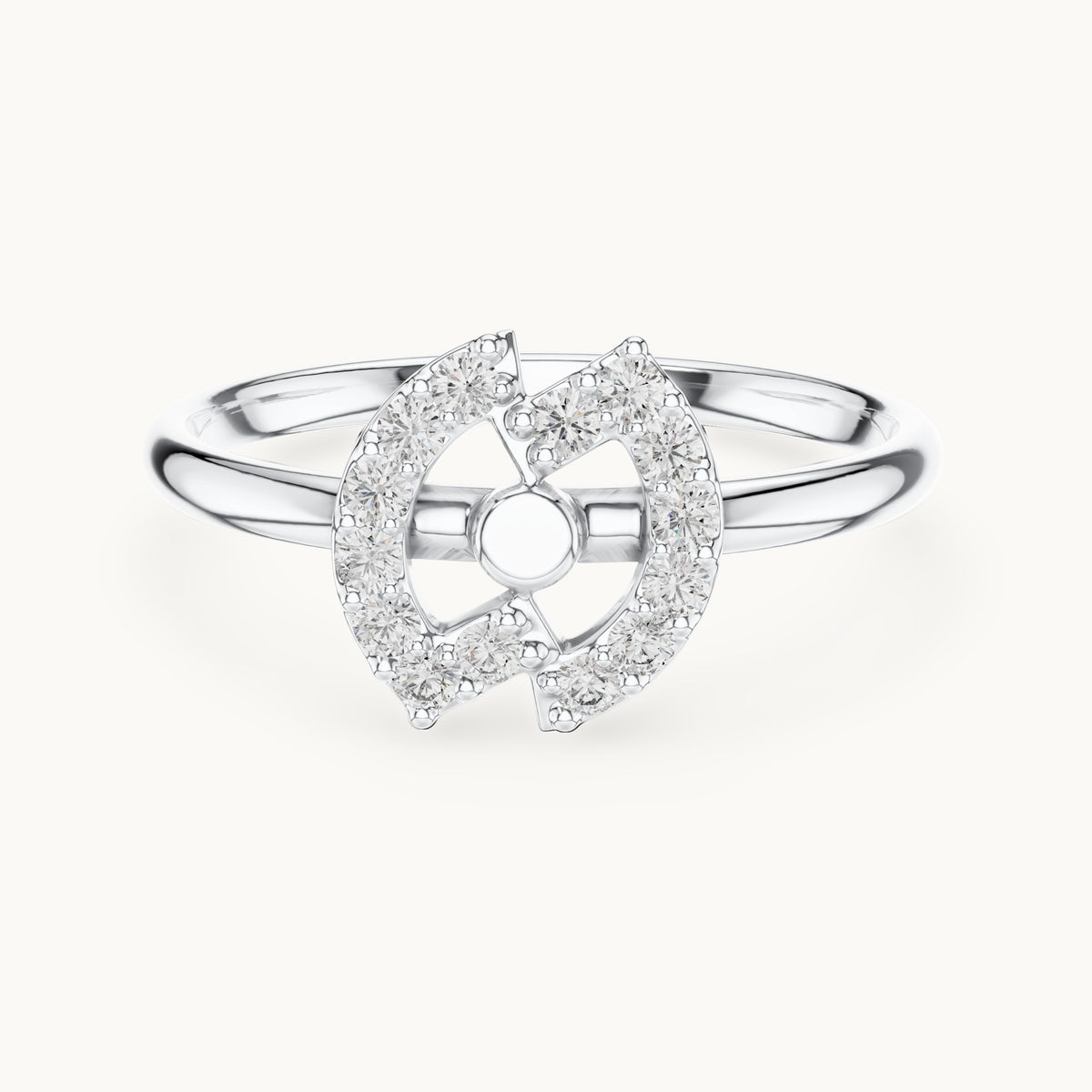 Round lab-grown diamond double crescent ring in white gold, 0.112 CT TW, view 4