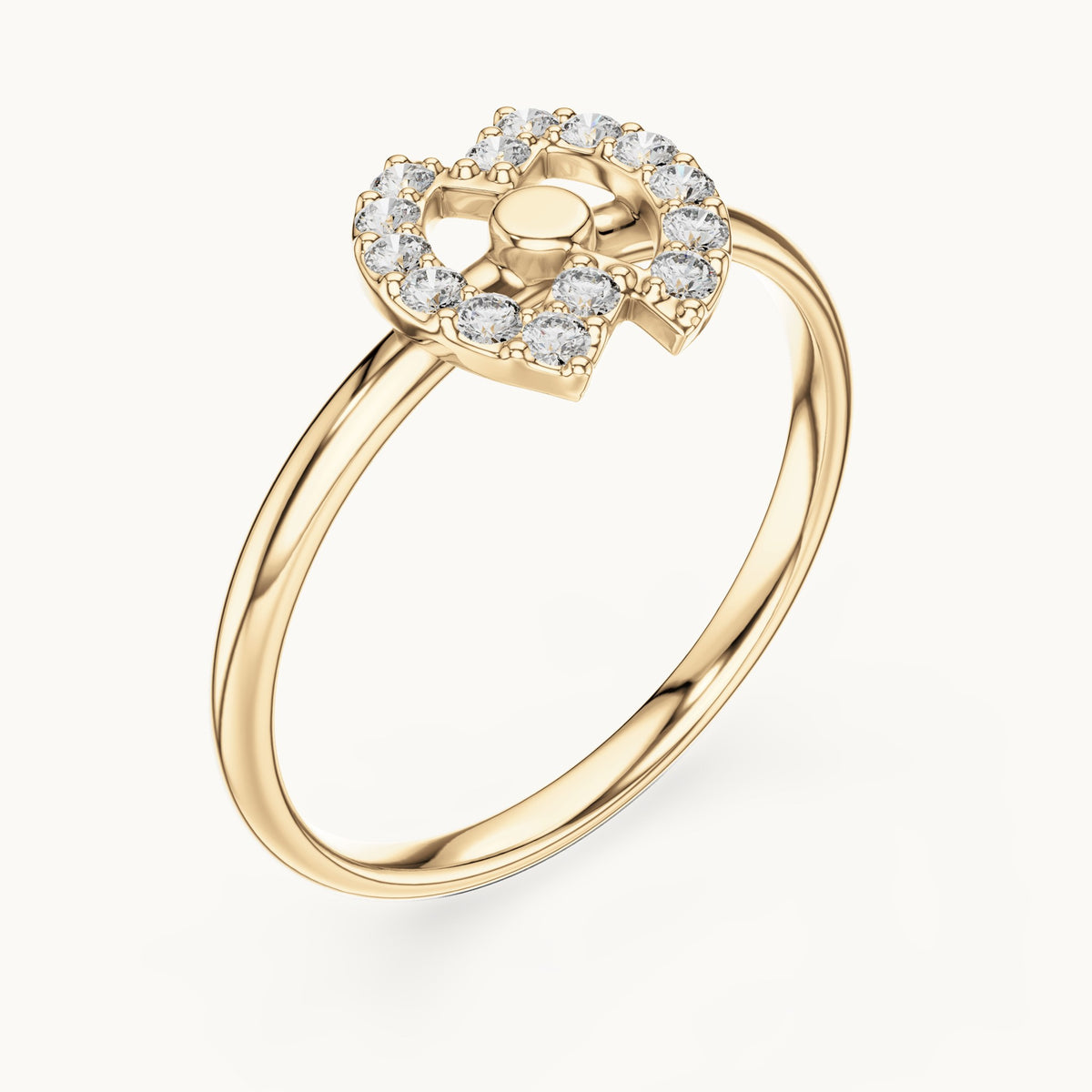 Round lab-grown diamond double crescent ring in yellow gold, 0.112 CT TW, view 2