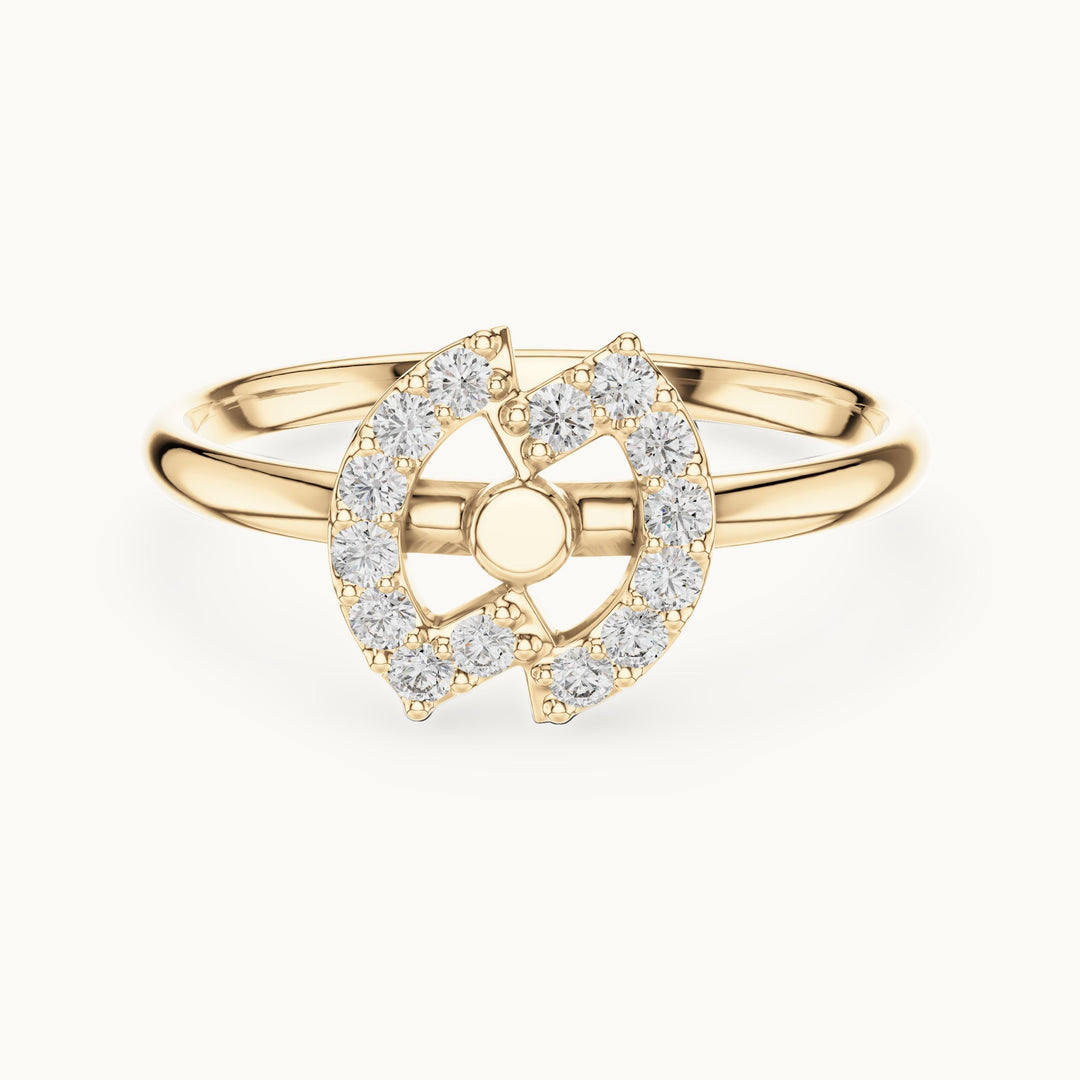 Round lab-grown diamond double crescent ring in yellow gold, 0.112 CT TW, view 4