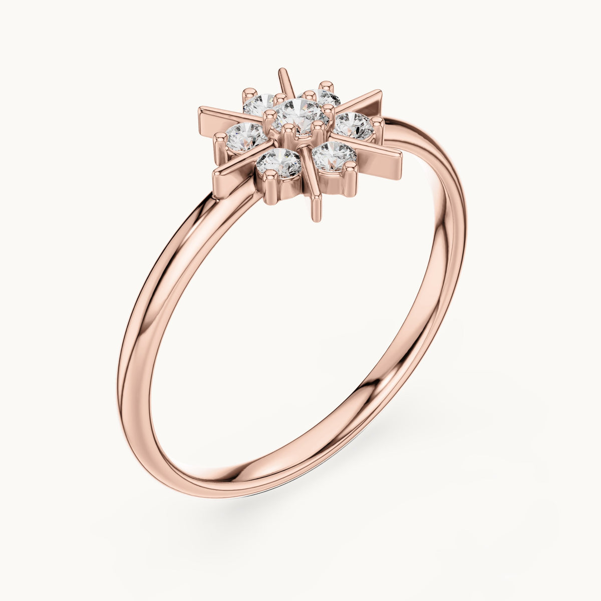 Round lab-grown diamond starburst seven-stone ring in rose gold, 0.125 CT TW, view 2