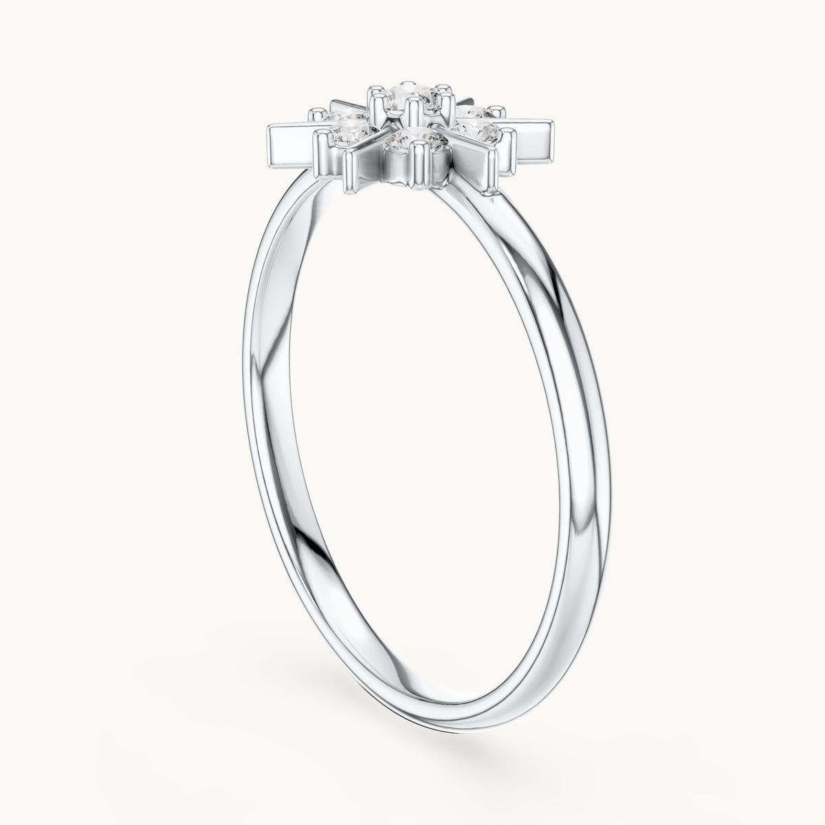 Round lab-grown diamond starburst seven-stone ring in white gold, 0.125 CT TW, view 1