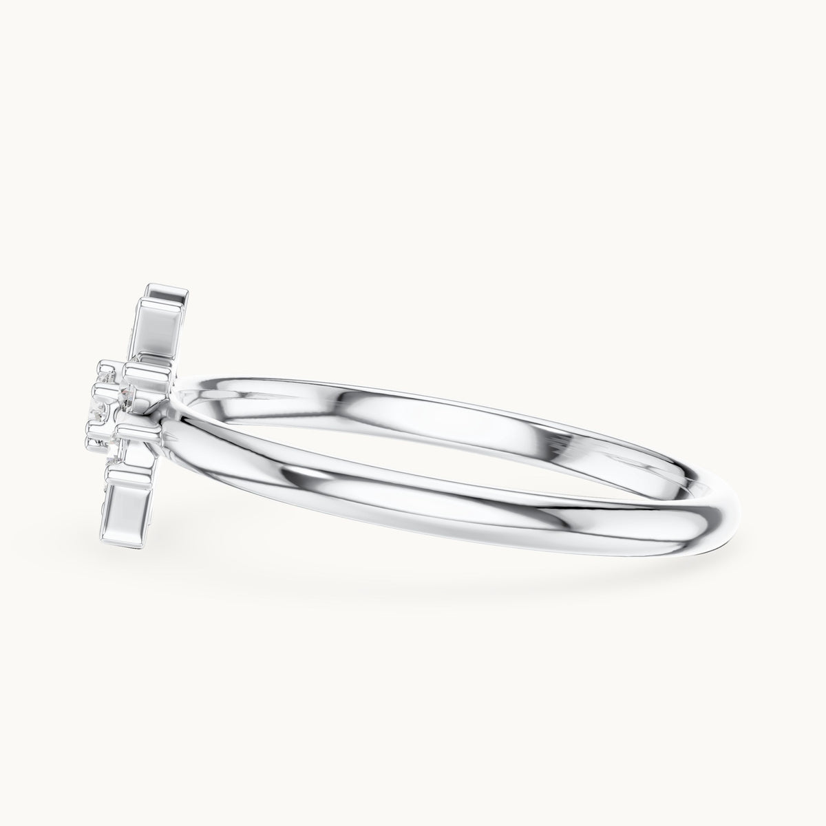 Round lab-grown diamond starburst seven-stone ring in white gold, 0.125 CT TW, view 3