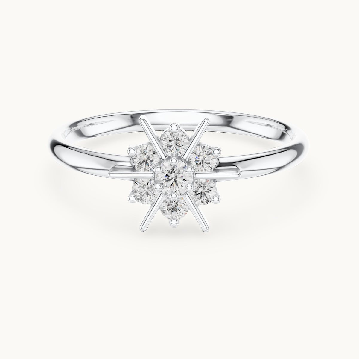 Round lab-grown diamond starburst seven-stone ring in white gold, 0.125 CT TW, view 4