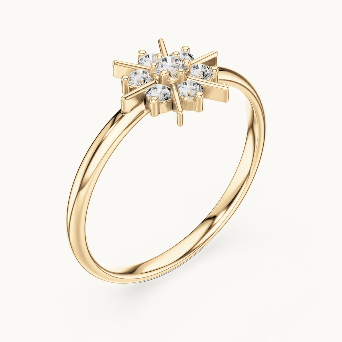Round lab-grown diamond starburst seven-stone ring in yellow gold, 0.125 CT TW, view 2