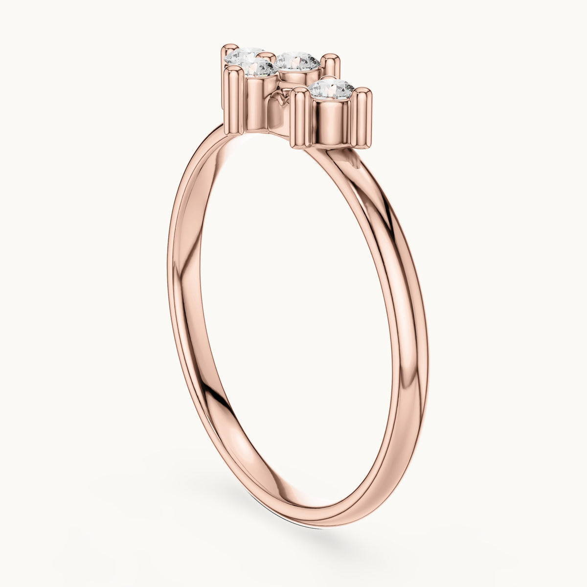 Round lab-grown diamond four-stone leaf swirl ring in rose gold, 0.12 CT TW, view 1