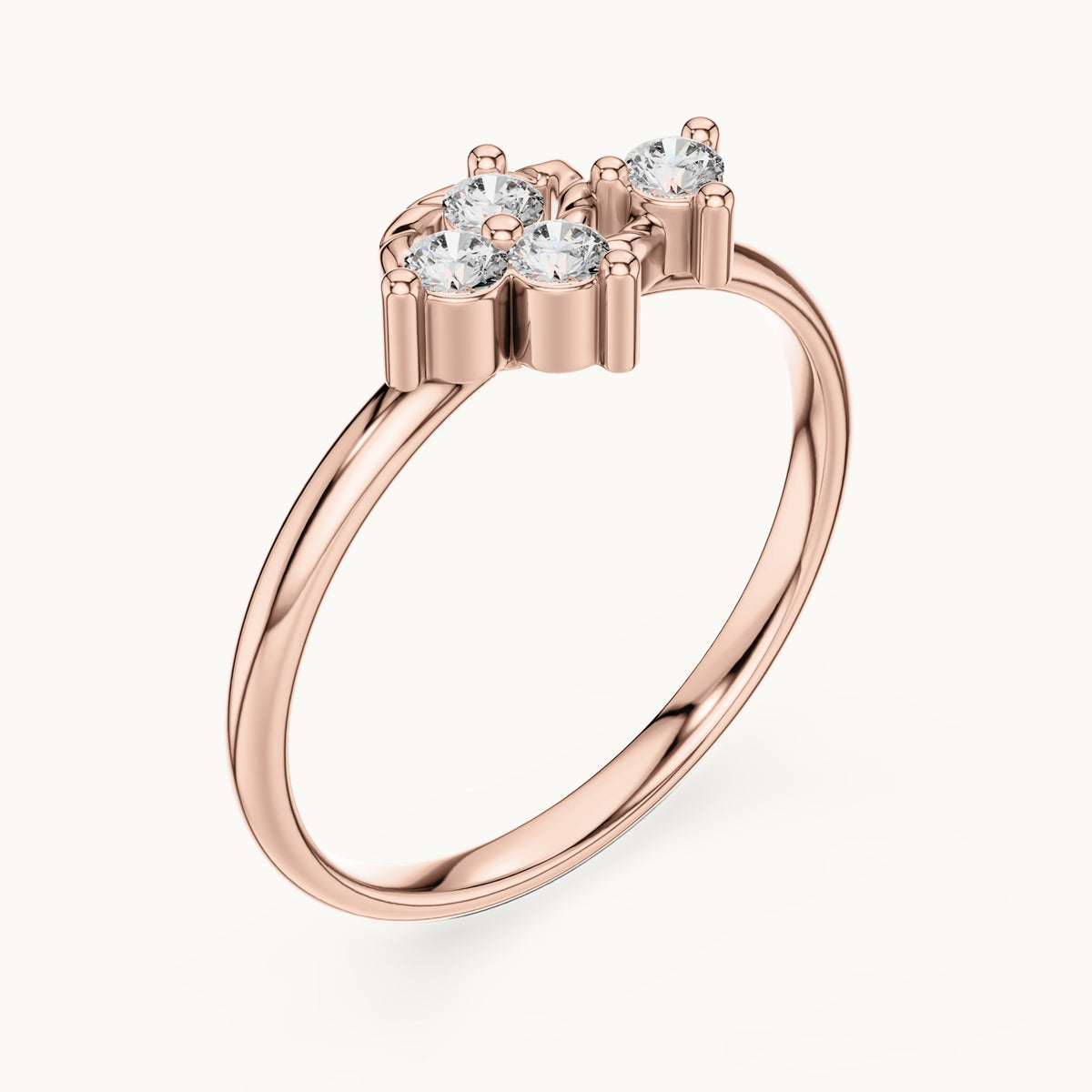 Round lab-grown diamond four-stone leaf swirl ring in rose gold, 0.12 CT TW, view 2