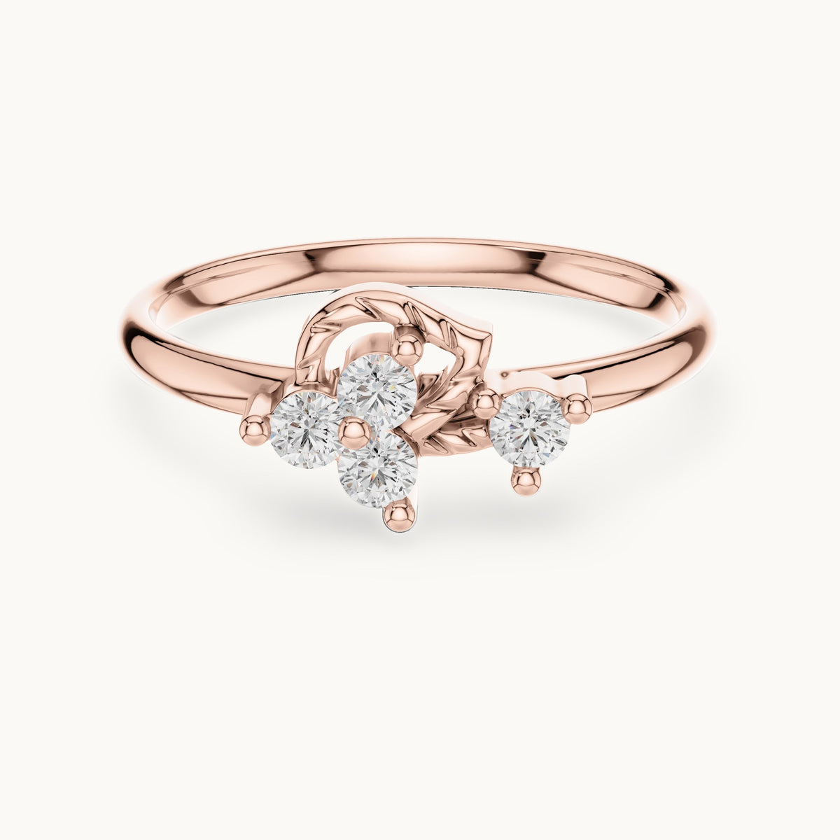 Round lab-grown diamond four-stone leaf swirl ring in rose gold, 0.12 CT TW, view 4
