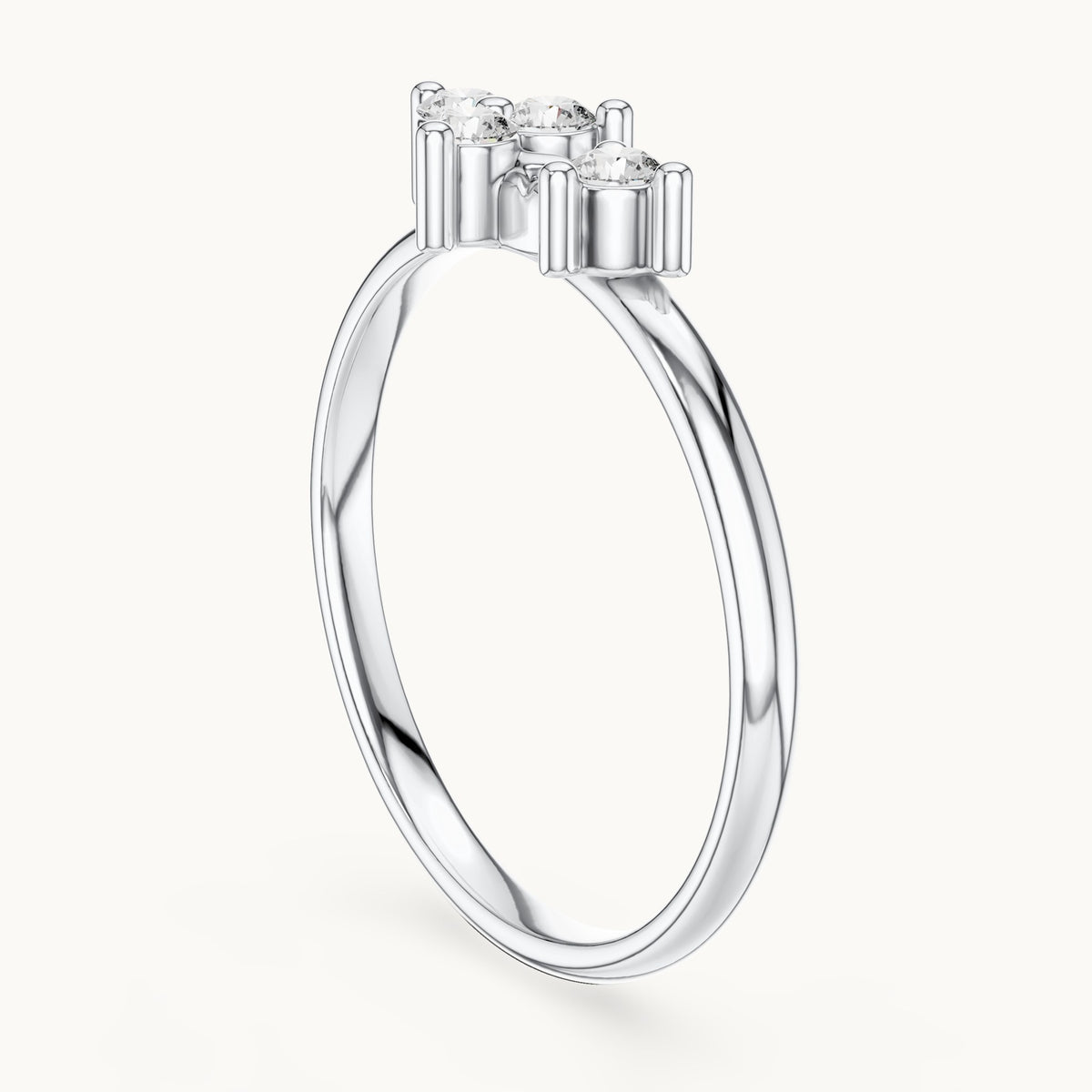 Round lab-grown diamond four-stone leaf swirl ring in white gold, 0.12 CT TW, view 1