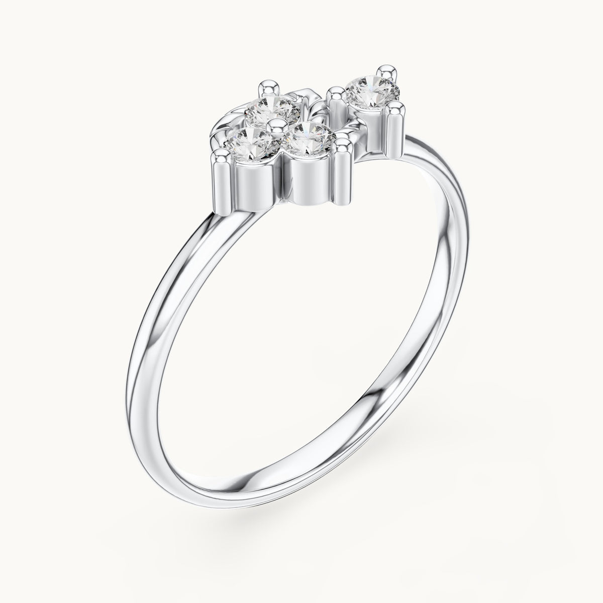 Round lab-grown diamond four-stone leaf swirl ring in white gold, 0.12 CT TW, view 2