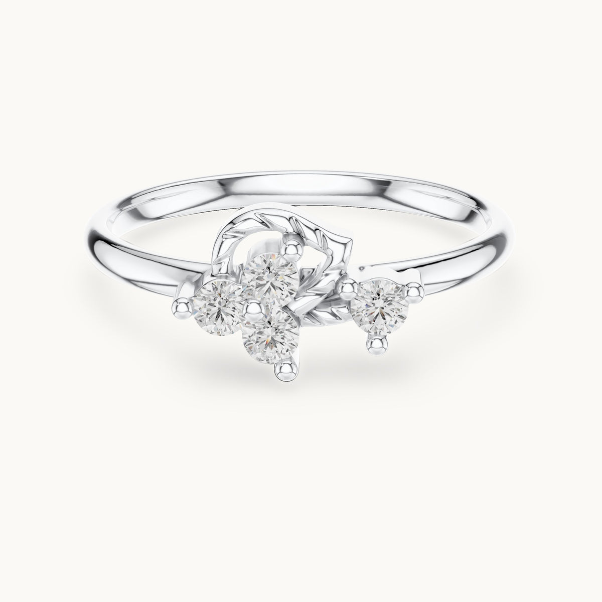 Round lab-grown diamond four-stone leaf swirl ring in white gold, 0.12 CT TW, view 4