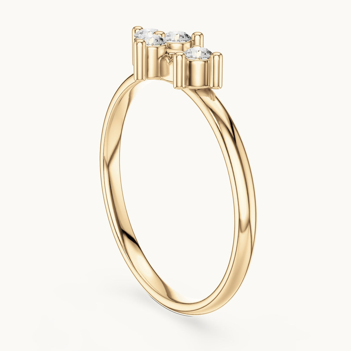 Round lab-grown diamond four-stone leaf swirl ring in yellow gold, 0.12 CT TW, view 1