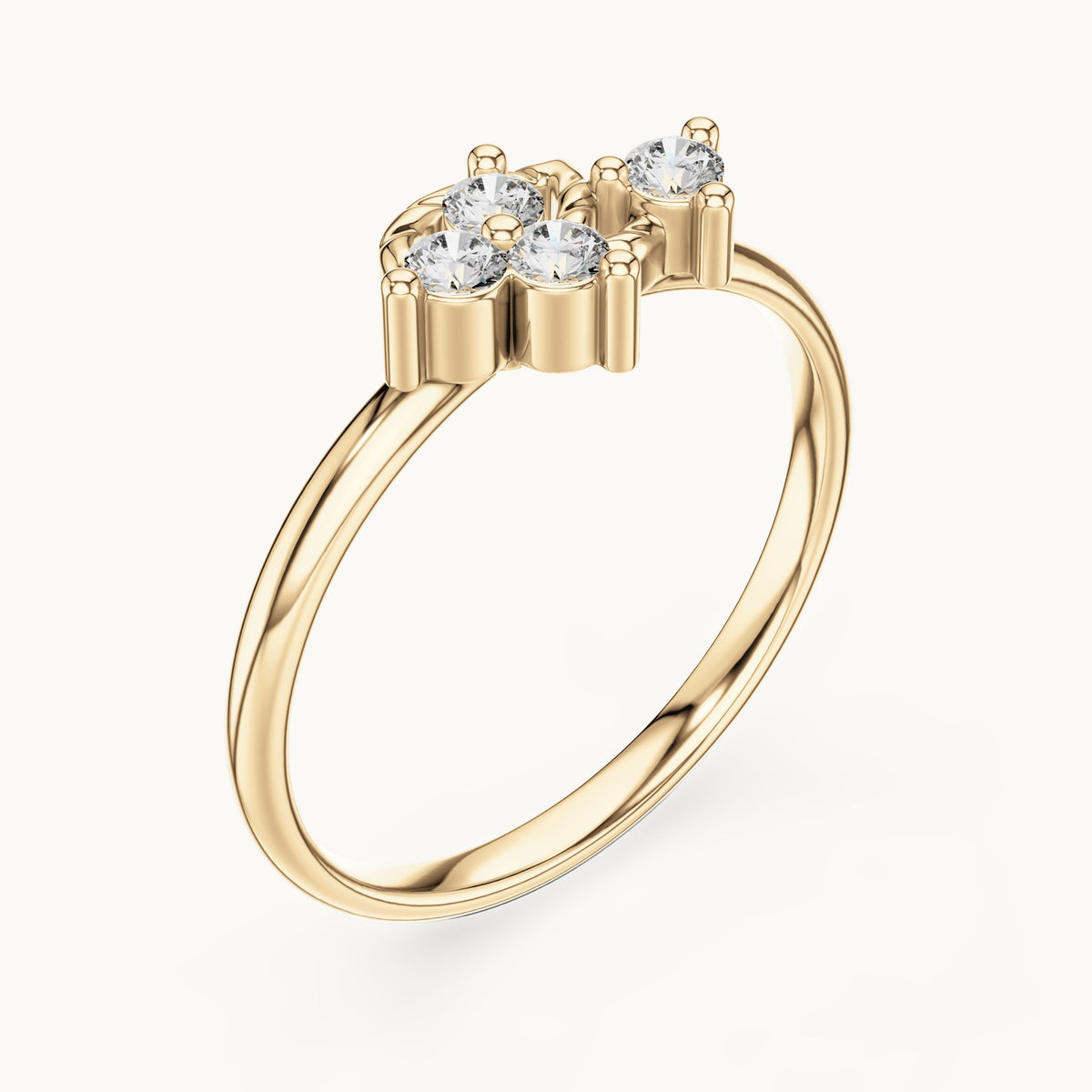 Round lab-grown diamond four-stone leaf swirl ring in yellow gold, 0.12 CT TW, view 2