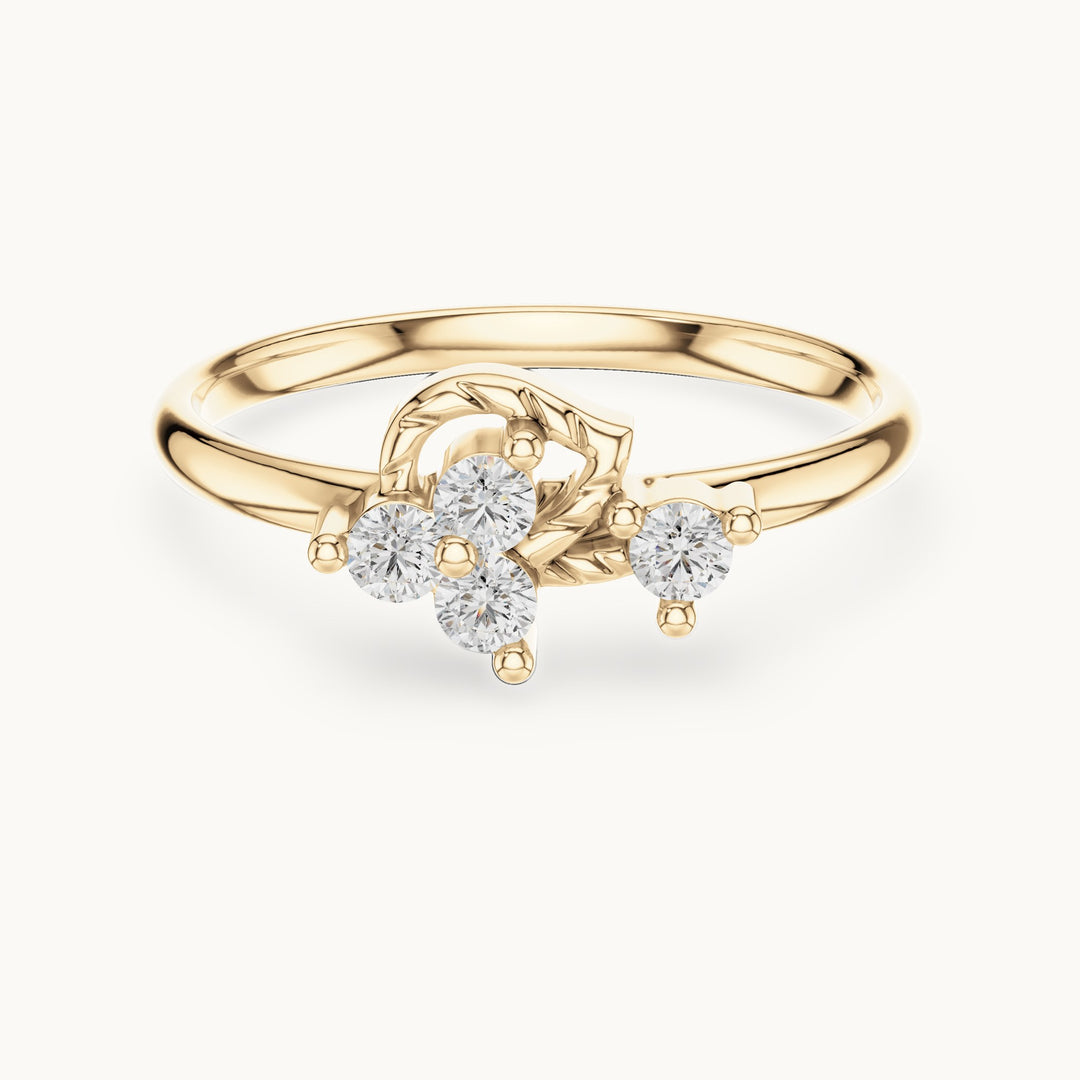 Round lab-grown diamond four-stone leaf swirl ring in yellow gold, 0.12 CT TW, view 4