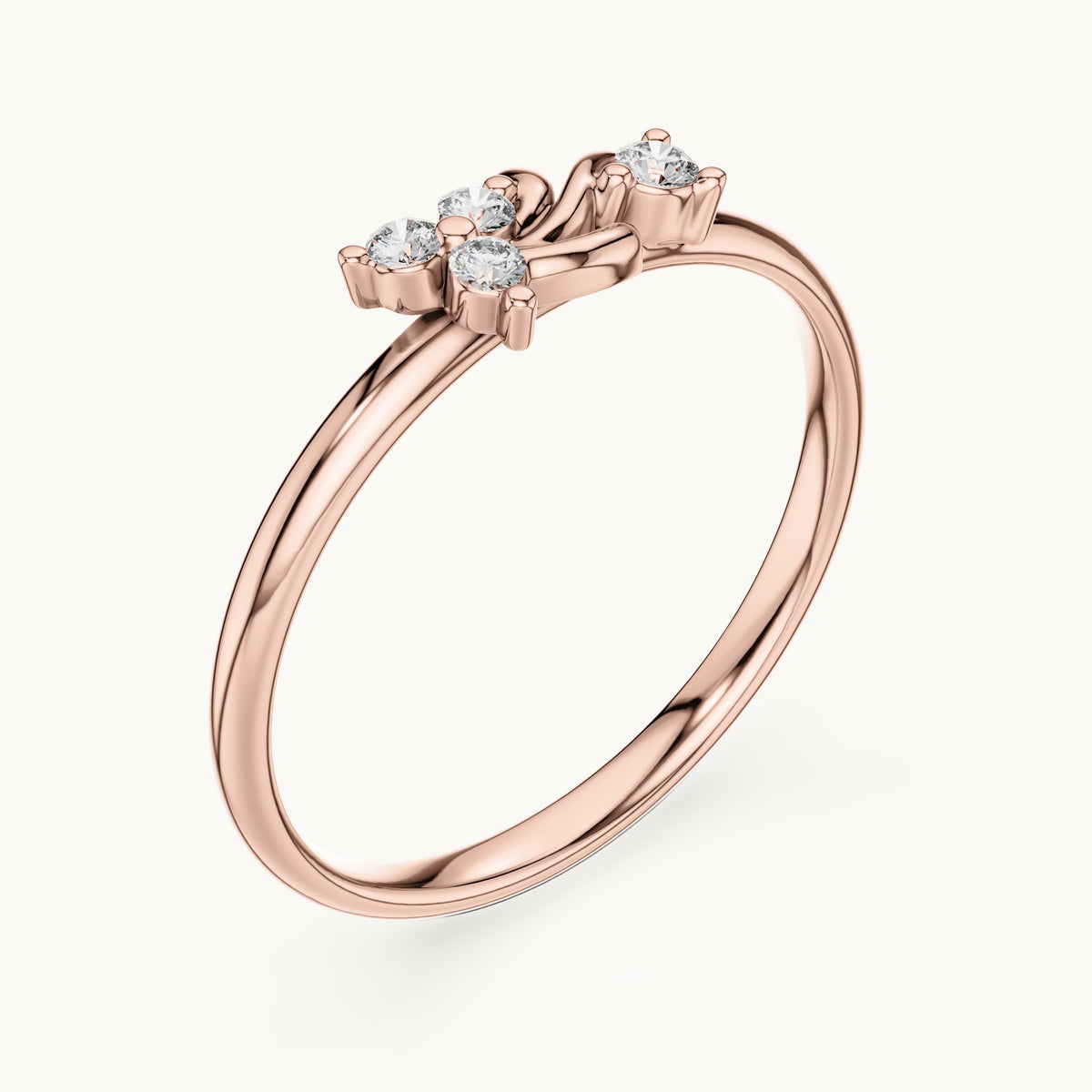 Round lab-grown diamond four-stone vine ring in rose gold, 0.044 CT TW, view 2