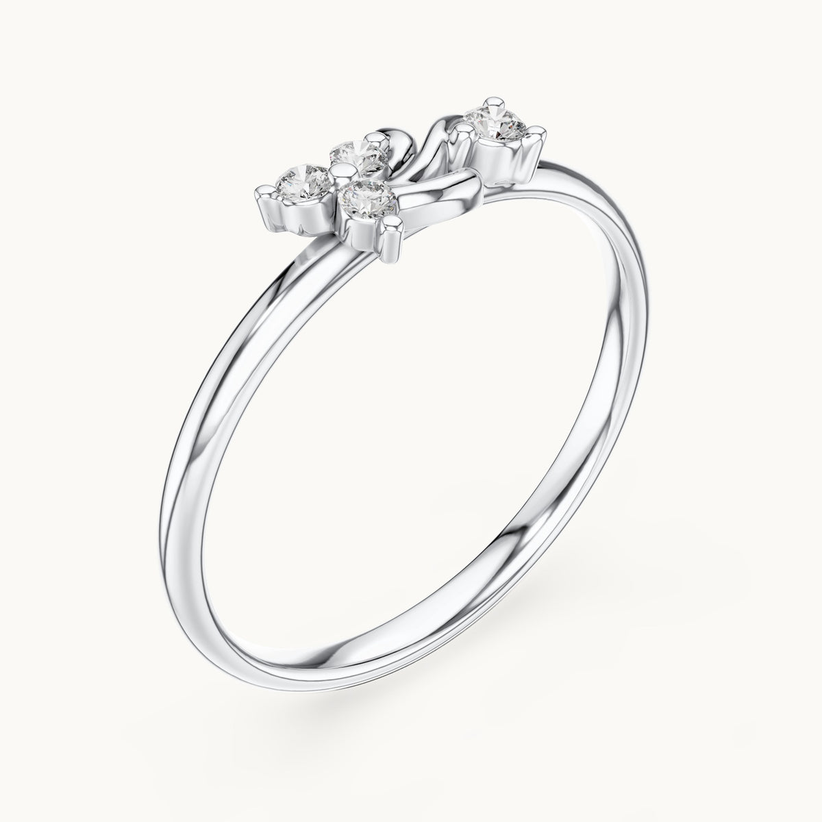 Round lab-grown diamond four-stone vine ring in white gold, 0.044 CT TW, view 2