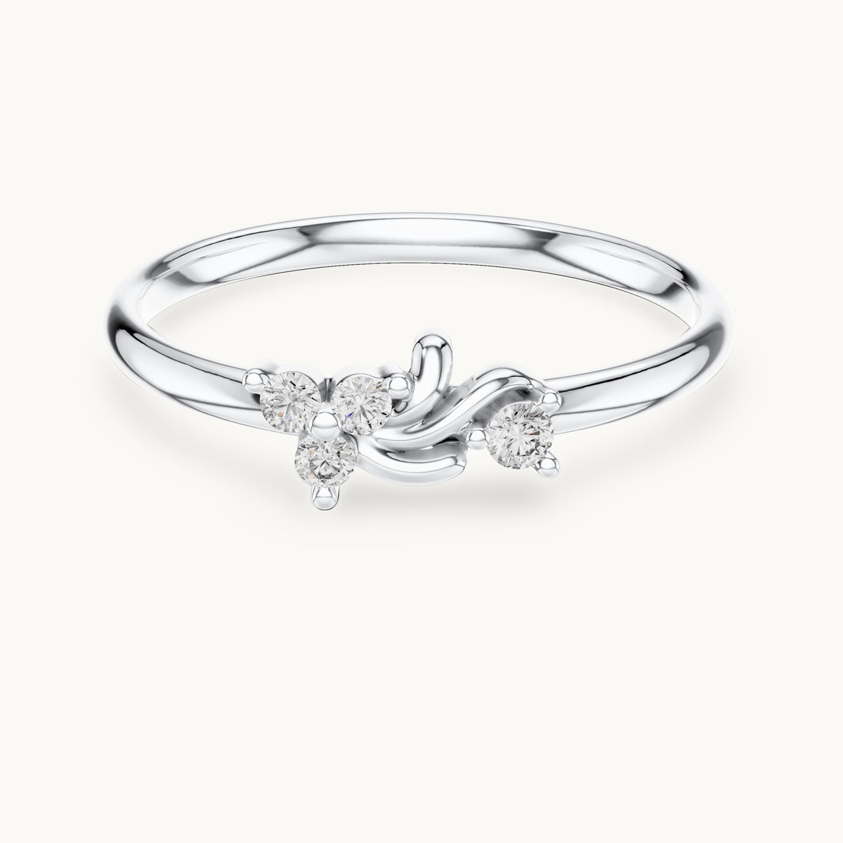 Round lab-grown diamond four-stone vine ring in white gold, 0.044 CT TW, view 4