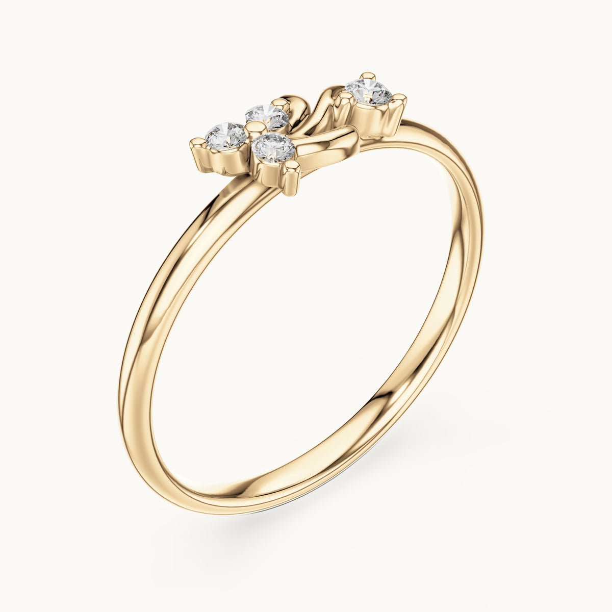 Round lab-grown diamond four-stone vine ring in yellow gold, 0.044 CT TW, view 2